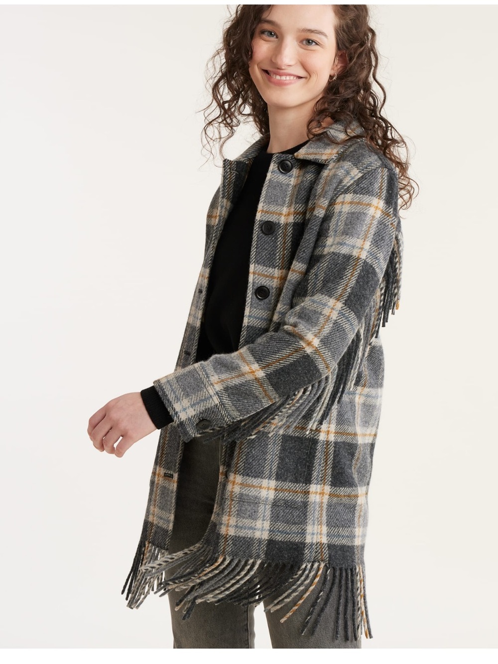 WOMEN'S PLAID JOLENE WOOL FRINGED JACKET